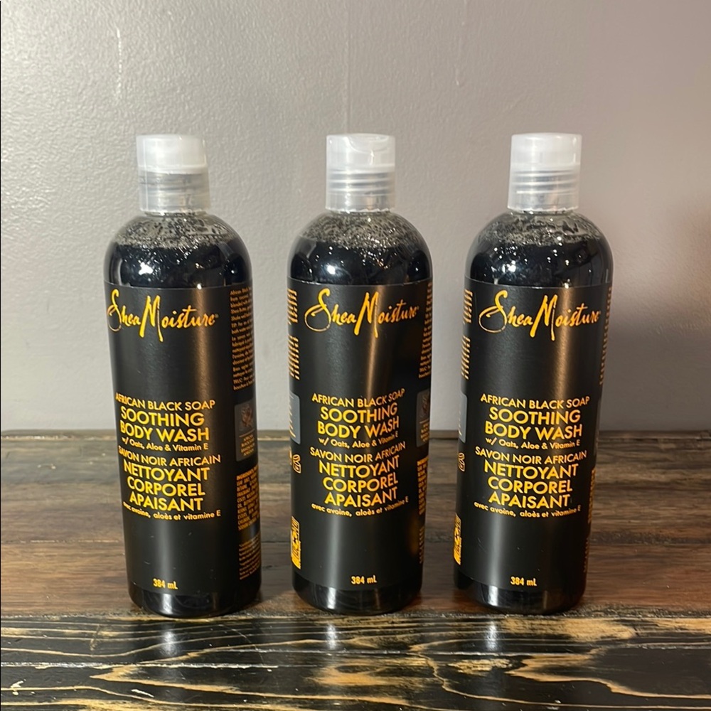 Shea Moisture African Black Soap - THREE bottles!  NEW NO Phthalates & Parabens